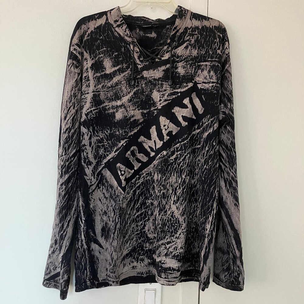 armani t shirt sz L 100% mens laces long sleeves renaissance neckline tie dye
